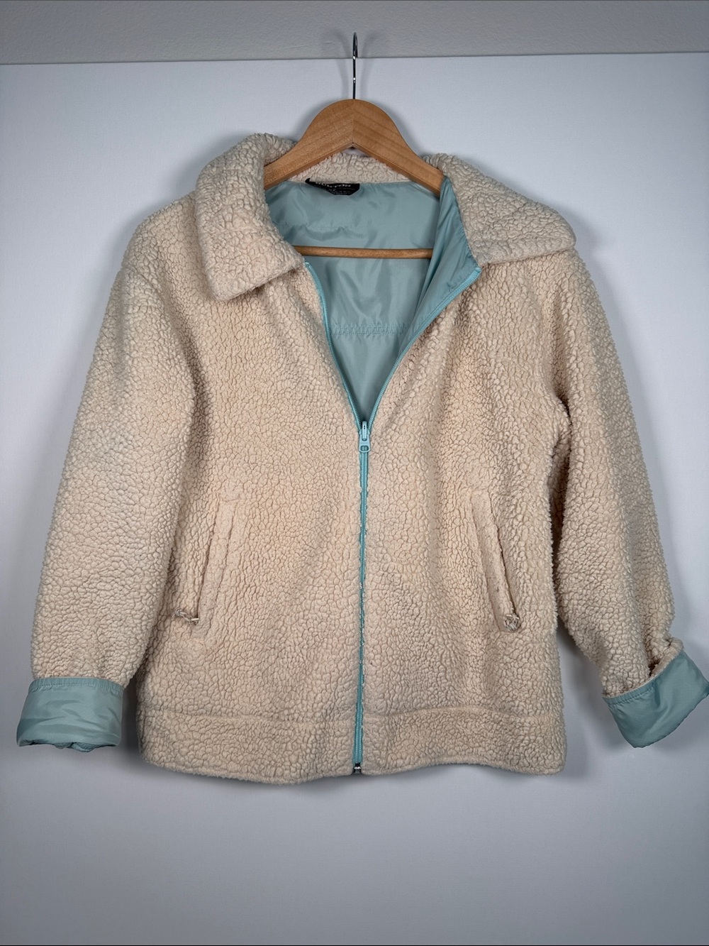 Burton Cream Teddy Jacket with Light Blue Lining